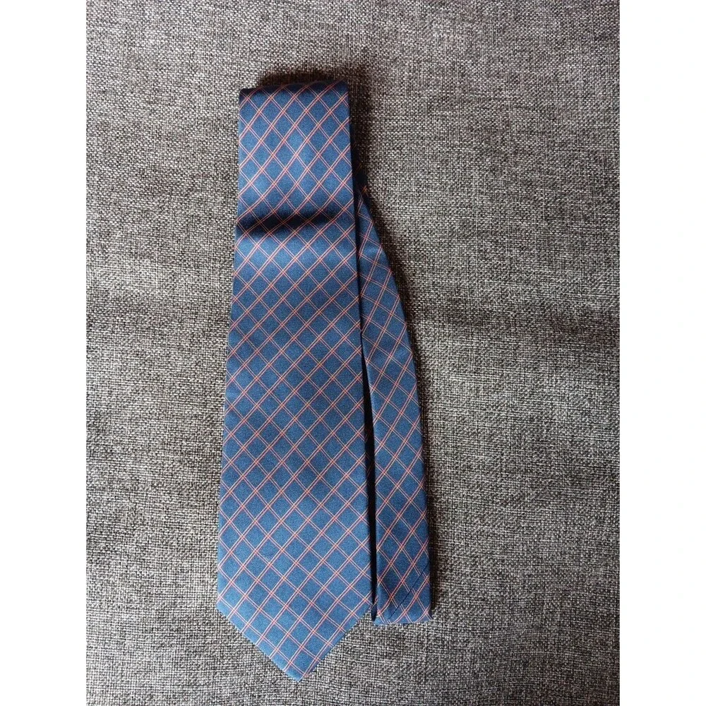Tie 70s 80s 90s Y2K Brooks Brothers Silk Blue Orange Gold Plaid 4 Wide 61 Long